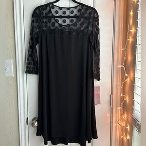 NWT-SM- Nina Leonard Polkadot Illusion Dress Black